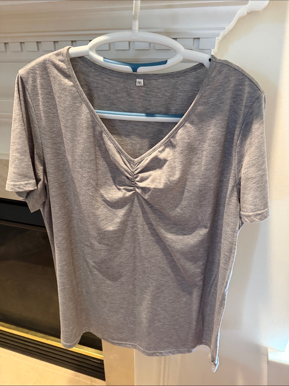 Women's Gray V-Neck Ruched Front Top